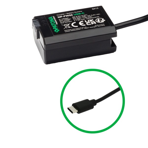 Sony NP-FW50-Conector de batería compatible para AC-PW20 VP-FW50 con entrada USB-C